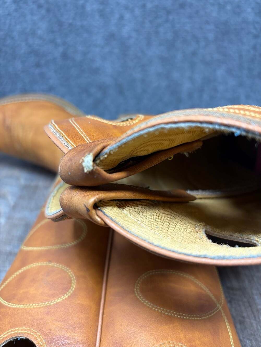 Vintage Acme Cowboy Western Mens 10 D Boots Tan Brown marbled leather USA MADE - Picture 14 of 16
